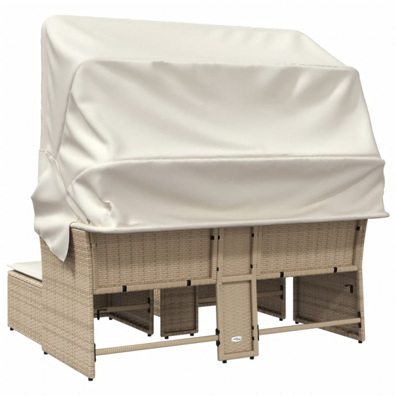 2-os. sofa ogrodowa z zadaszeniem i stołkami, beżowa, rattan PE