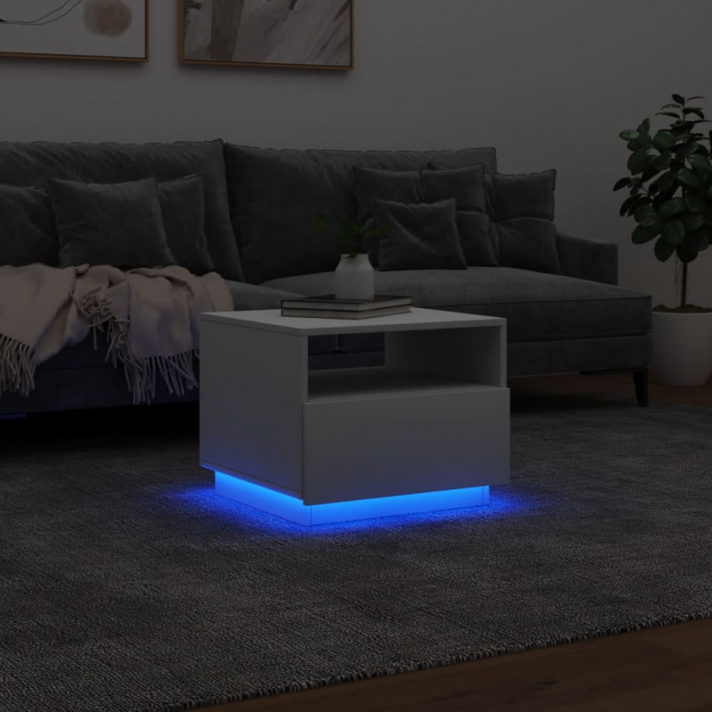 Stolik kawowy z oświetleniem LED, biały, 50x49x40 cm