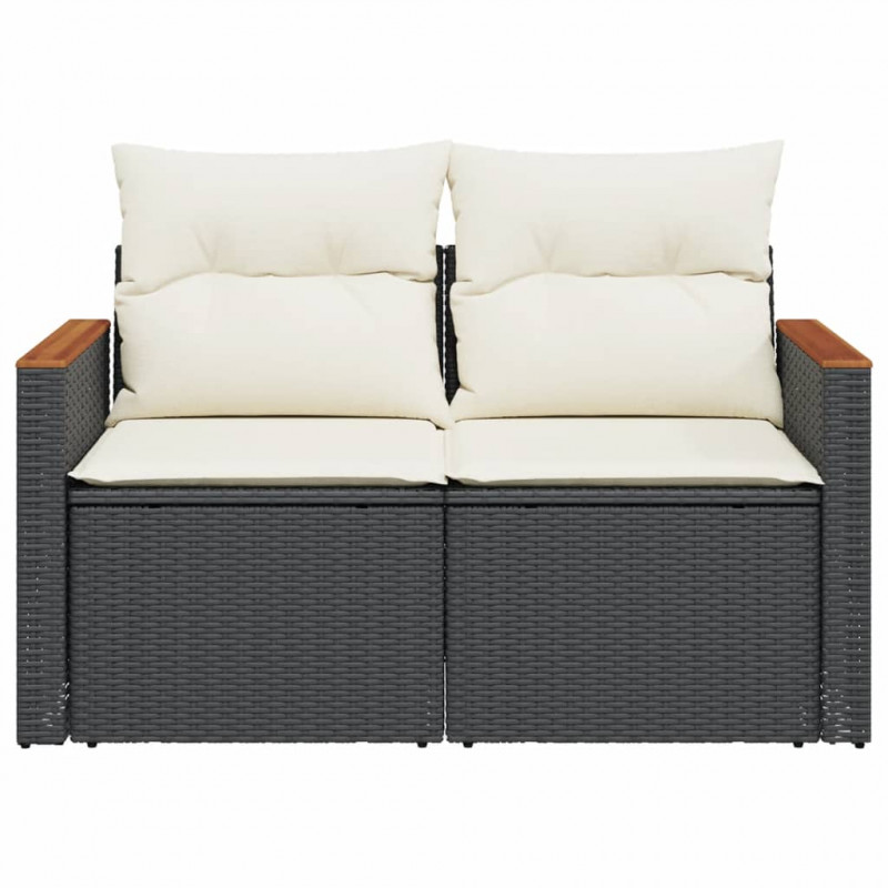 Sofa ogrodowa z poduszkami, 2-osobowa, czarna, polirattan