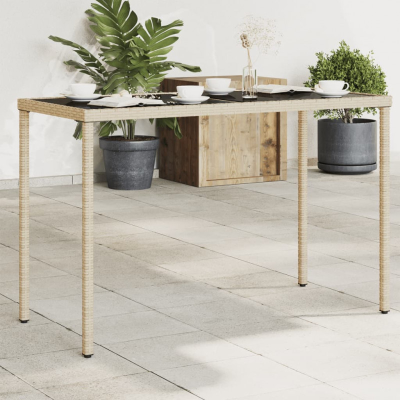 Stół ogrodowy ze szklanym blatem, beż, 115x54x74 cm, rattan PE