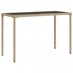 Stół ogrodowy ze szklanym blatem, beż, 115x54x74 cm, rattan PE