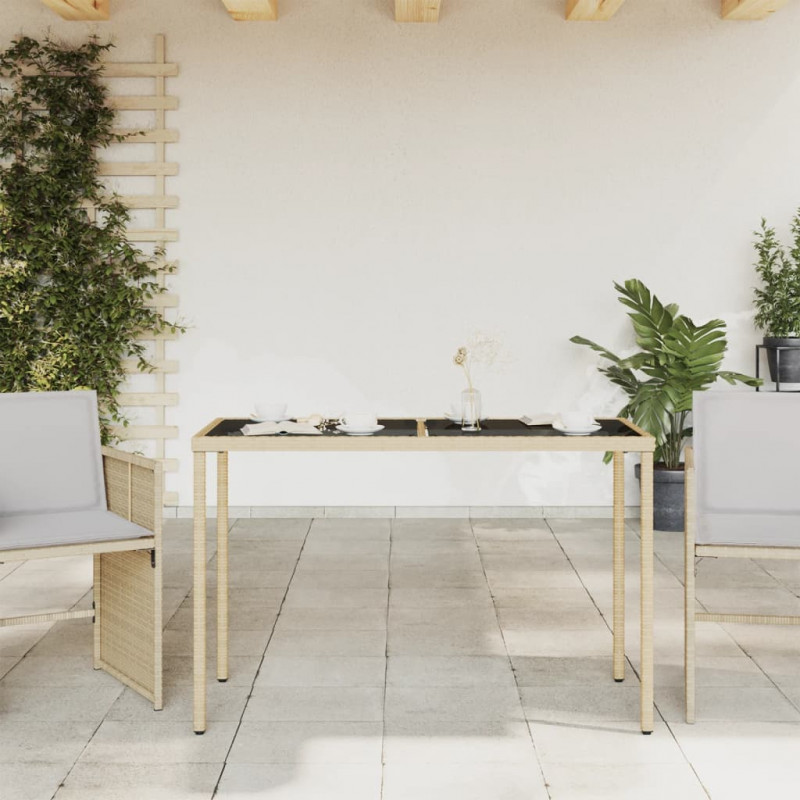Stół ogrodowy ze szklanym blatem, beż, 115x54x74 cm, rattan PE