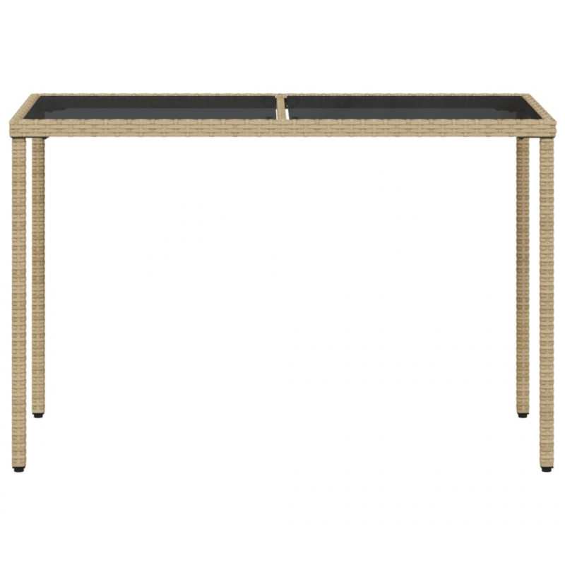 Stół ogrodowy ze szklanym blatem, beż, 115x54x74 cm, rattan PE