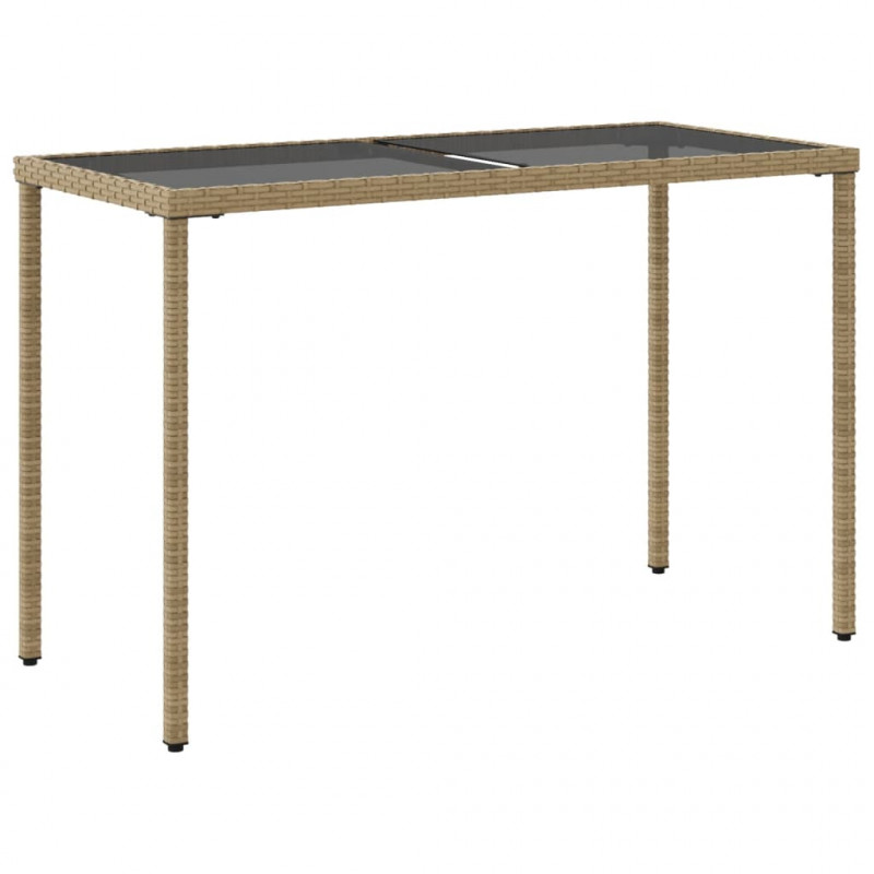 Stół ogrodowy ze szklanym blatem, beż, 115x54x74 cm, rattan PE