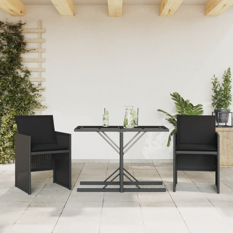 3-cz. zestaw mebli bistro z poduszkami, czarny, polirattan
