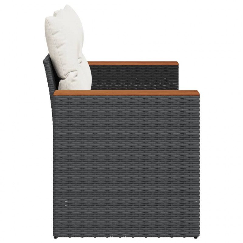 Sofa ogrodowa z poduszkami, 2-osobowa, czarna, polirattan