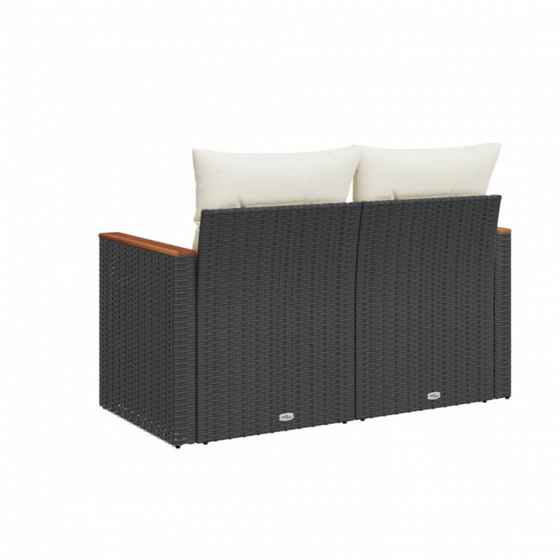 Sofa ogrodowa z poduszkami, 2-osobowa, czarna, polirattan