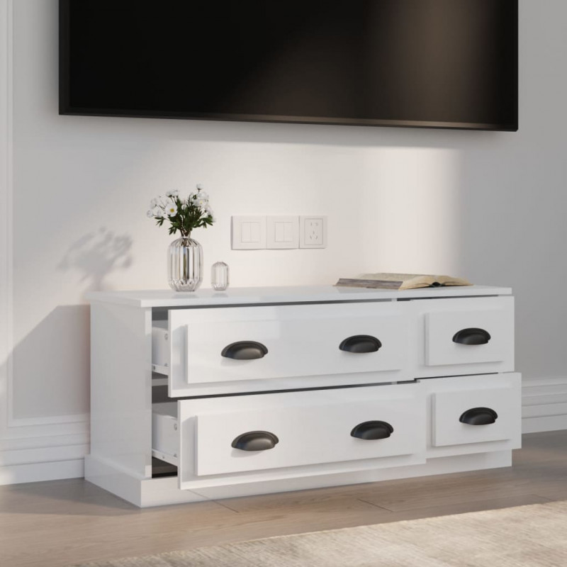 Szafka pod TV, wysoki połysk, biała, 100x35,5x45 cm