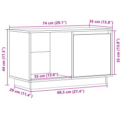 Szafka pod telewizor, szara, 74x35x44 cm, lite drewno sosnowe