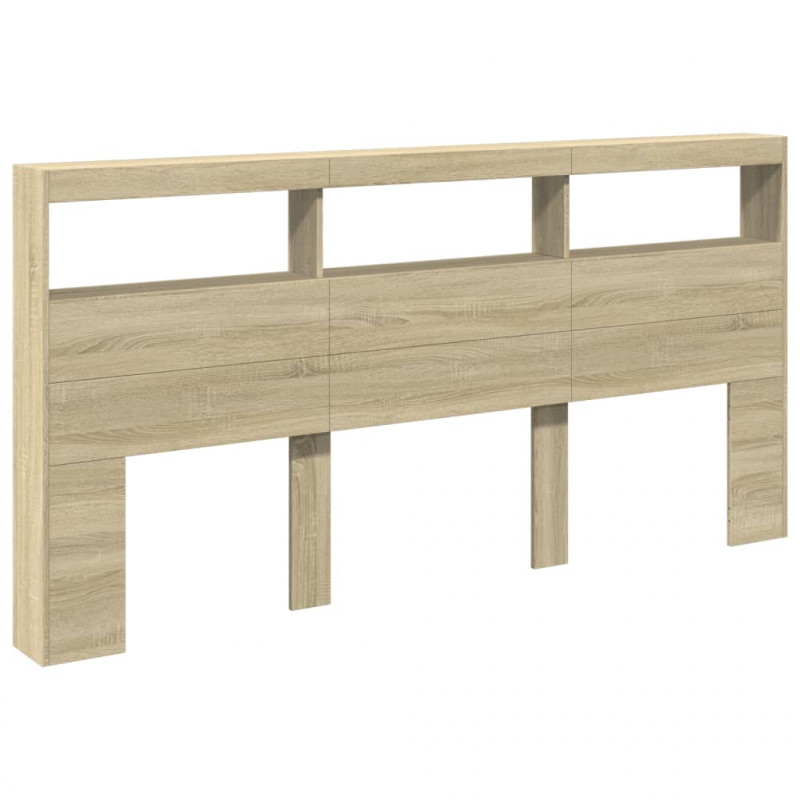 Zagłówek z półkami i LED, dąb sonoma, 200x17x102 cm