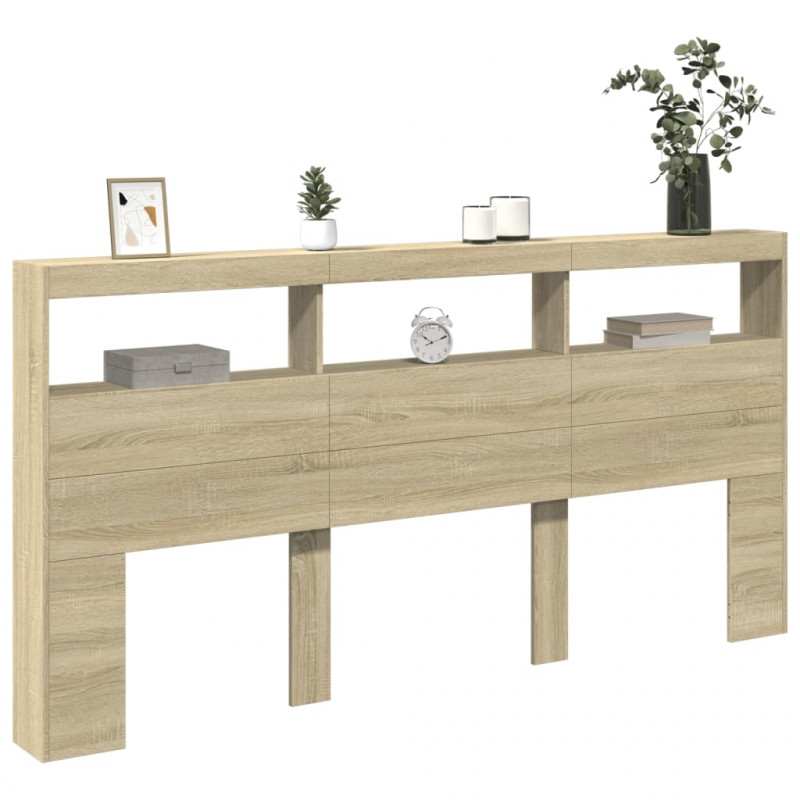 Zagłówek z półkami i LED, dąb sonoma, 200x17x102 cm