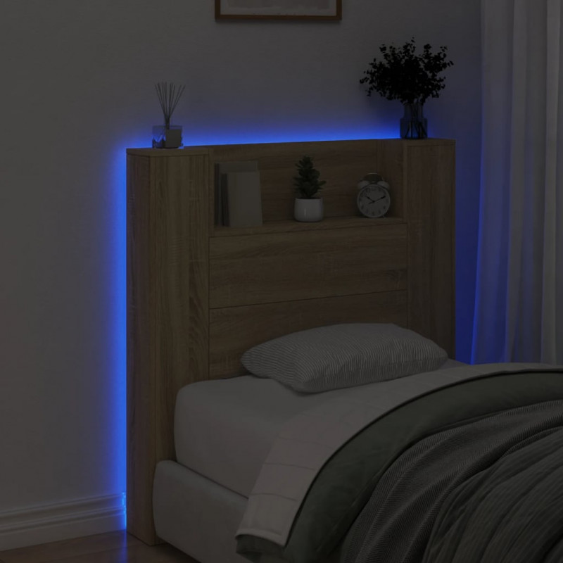 Zagłówek z półką i LED, dąb sonoma, 100x16,5x103,5 cm
