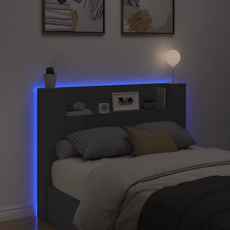 Zagłówek z półką i oświetleniem LED, czarny, 140x16,5x103,5 cm