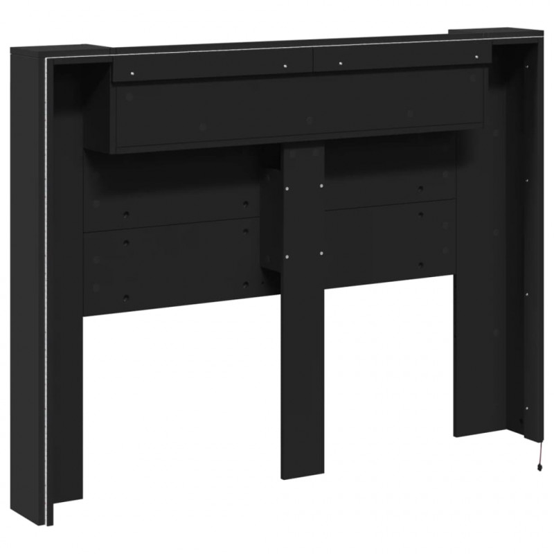 Zagłówek z półką i oświetleniem LED, czarny, 140x16,5x103,5 cm