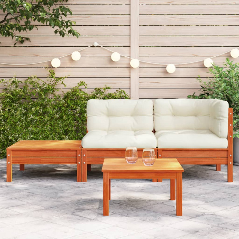 Sofa ogrodowa z poduszkami i podnóżkiem, lite drewno sosnowe