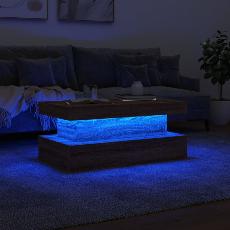 Stolik kawowy z oświetleniem LED, brązowy dąb, 90x50x40 cm