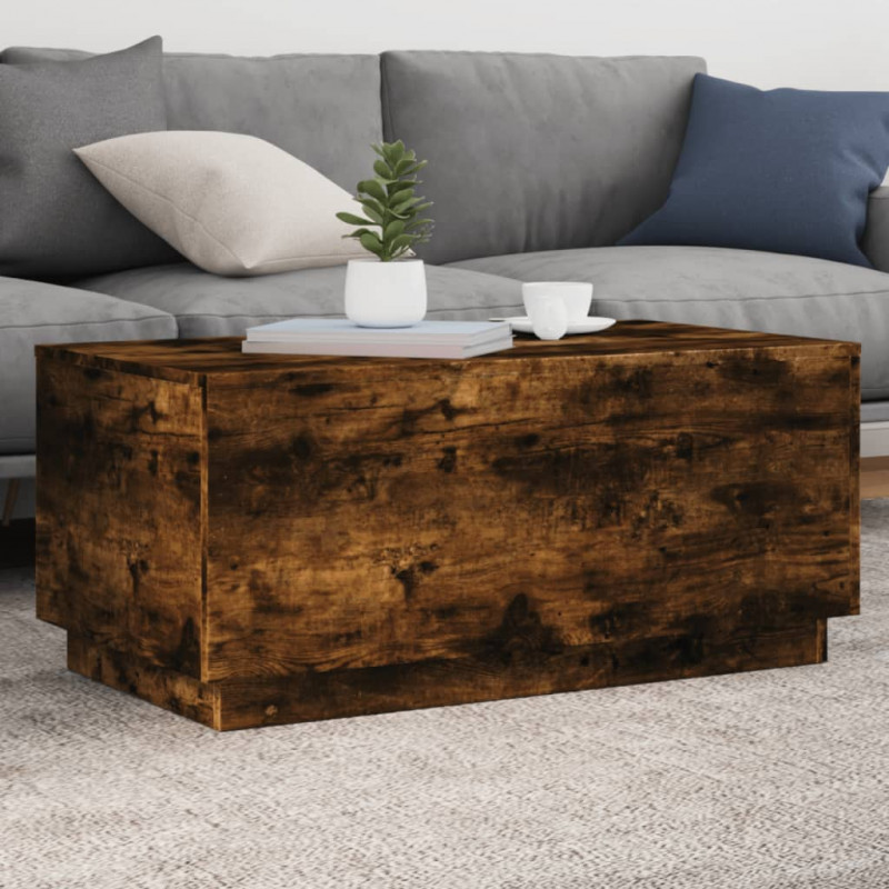 Stolik kawowy z oświetleniem LED, przydymiony dąb, 90x50x40 cm