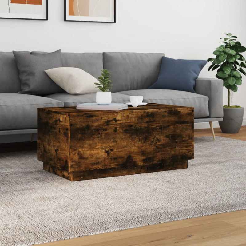 Stolik kawowy z oświetleniem LED, przydymiony dąb, 90x50x40 cm