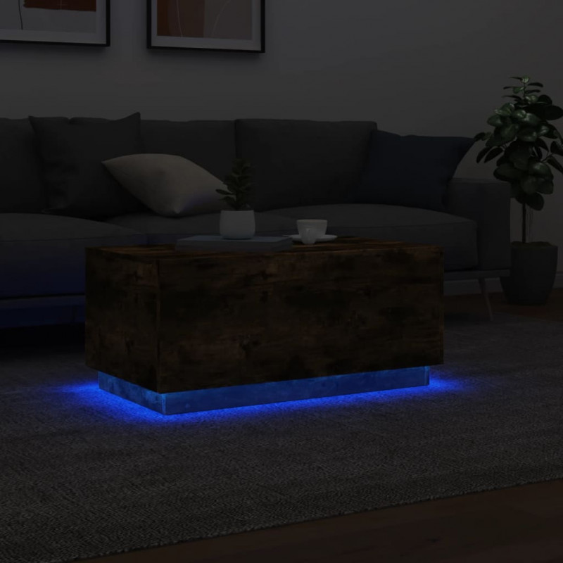 Stolik kawowy z oświetleniem LED, przydymiony dąb, 90x50x40 cm