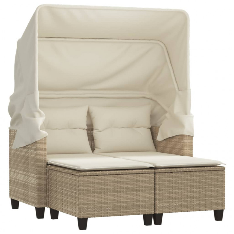 2-os. sofa ogrodowa z zadaszeniem i stołkami, beżowa, rattan PE