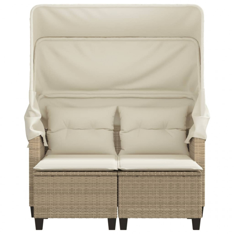 2-os. sofa ogrodowa z zadaszeniem i stołkami, beżowa, rattan PE