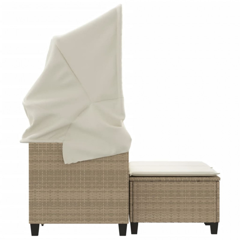 2-os. sofa ogrodowa z zadaszeniem i stołkami, beżowa, rattan PE
