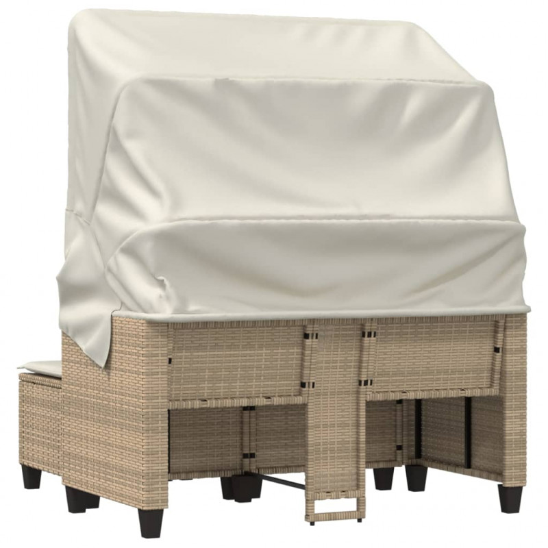 2-os. sofa ogrodowa z zadaszeniem i stołkami, beżowa, rattan PE