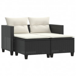 2-osobowa sofa ogrodowa z podnóżkami, czarna, polirattan