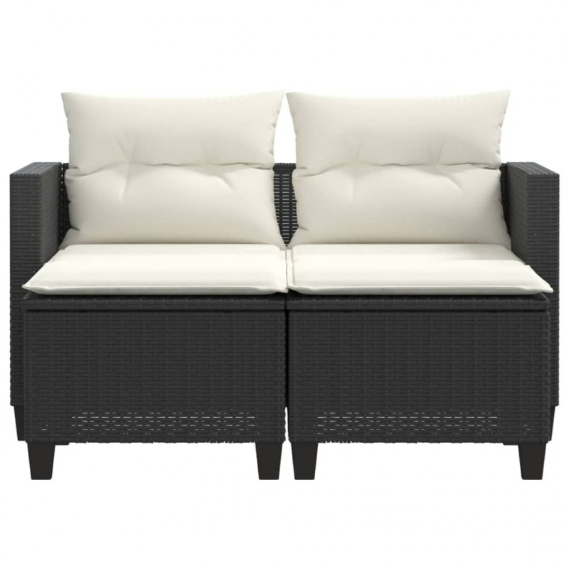 2-osobowa sofa ogrodowa z podnóżkami, czarna, polirattan