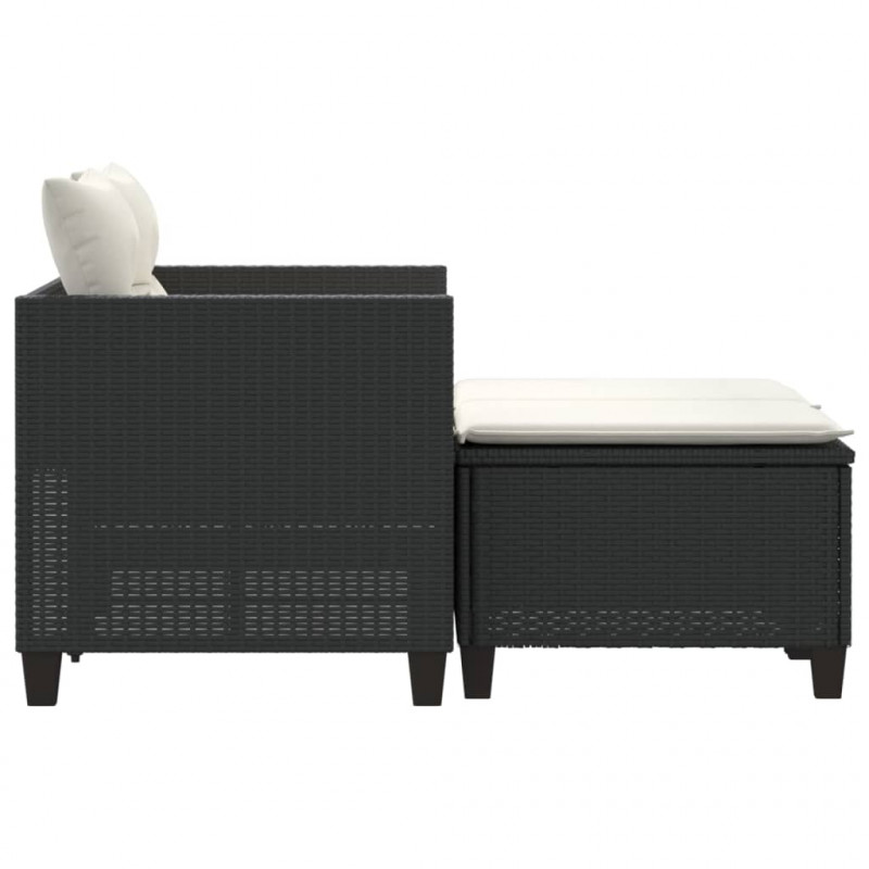 2-osobowa sofa ogrodowa z podnóżkami, czarna, polirattan