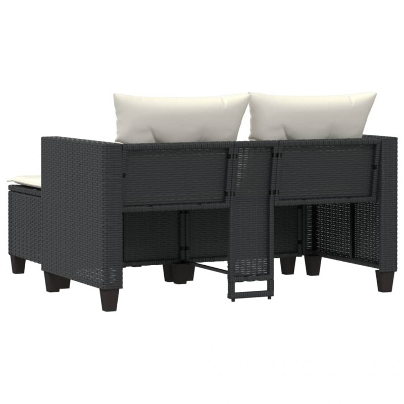 2-osobowa sofa ogrodowa z podnóżkami, czarna, polirattan