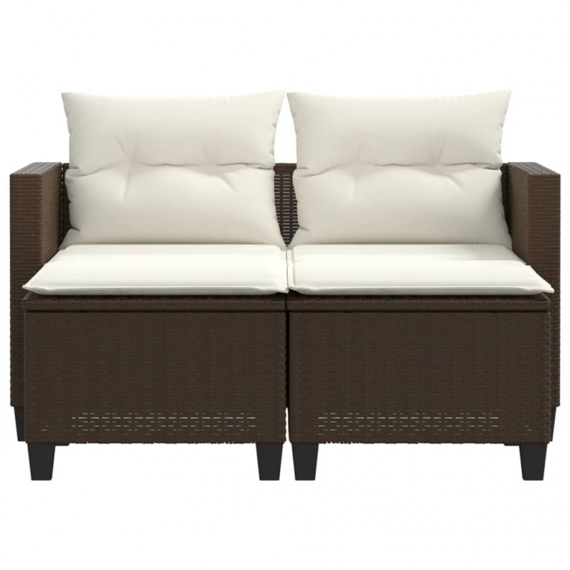 2-osobowa sofa ogrodowa z podnóżkami, brązowa, polirattan