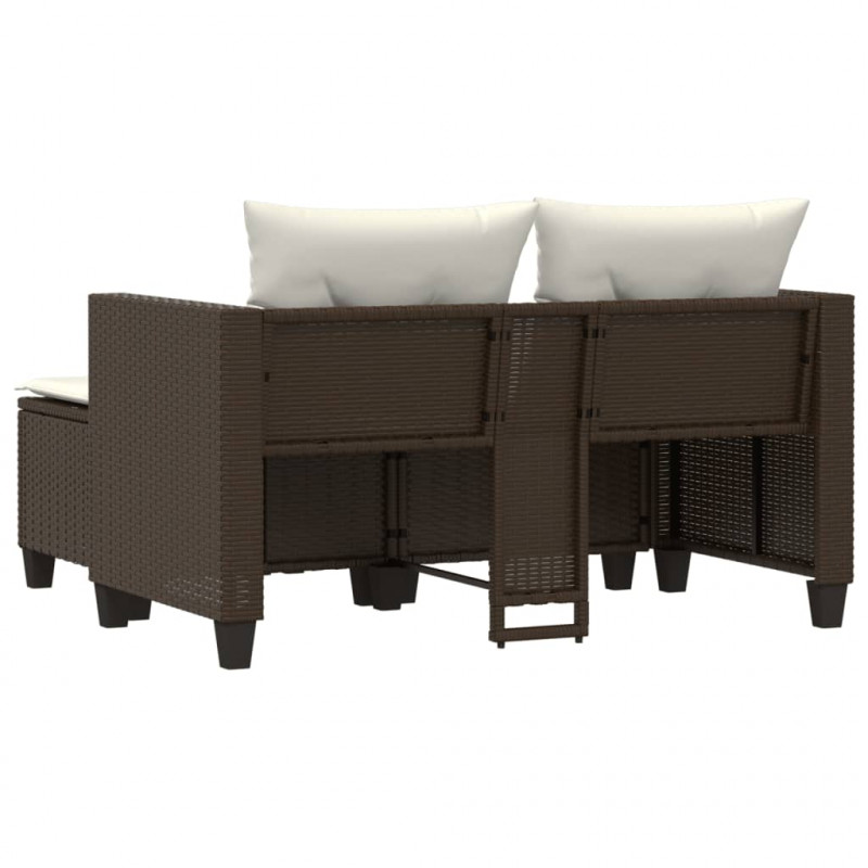 2-osobowa sofa ogrodowa z podnóżkami, brązowa, polirattan