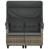 2-os. sofa ogrodowa, daszek i podnóżki, jasnoszara, rattan PE