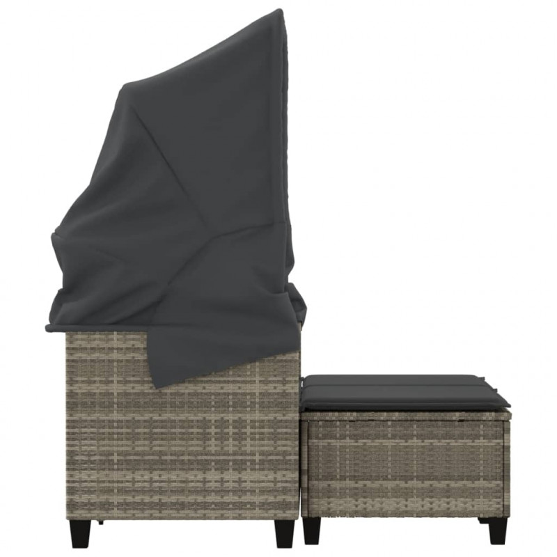 2-os. sofa ogrodowa, daszek i podnóżki, jasnoszara, rattan PE