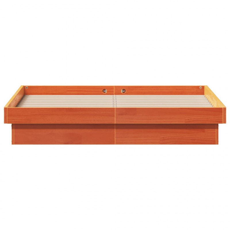 Rama łóżka z LED, woskowy brąz, 135x190 cm, lite drewno sosnowe