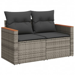 Sofa ogrodowa z poduszkami, 2-osobowa, szara, polirattan