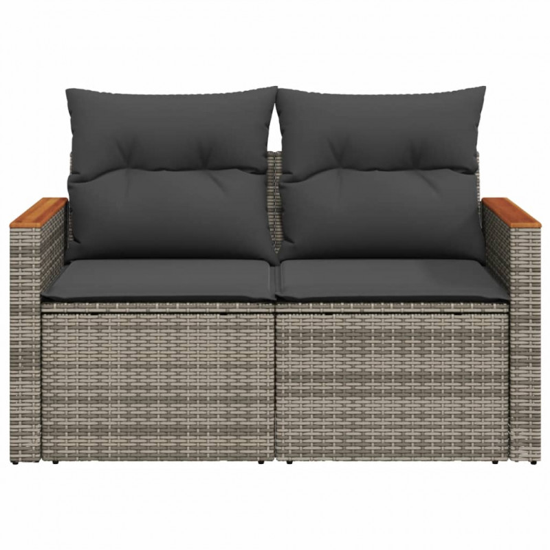 Sofa ogrodowa z poduszkami, 2-osobowa, szara, polirattan