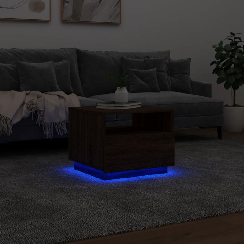 Stolik kawowy z podświetleniem LED, brązowy dąb, 50x49x40 cm