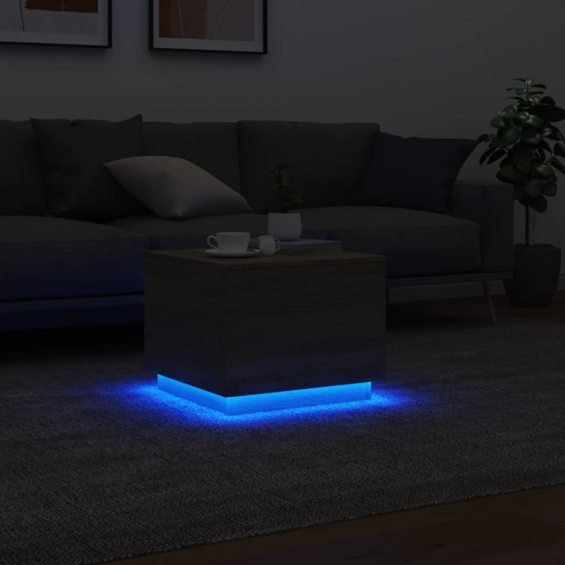 Stolik kawowy z podświetleniem LED, dąb sonoma, 50x50x40 cm