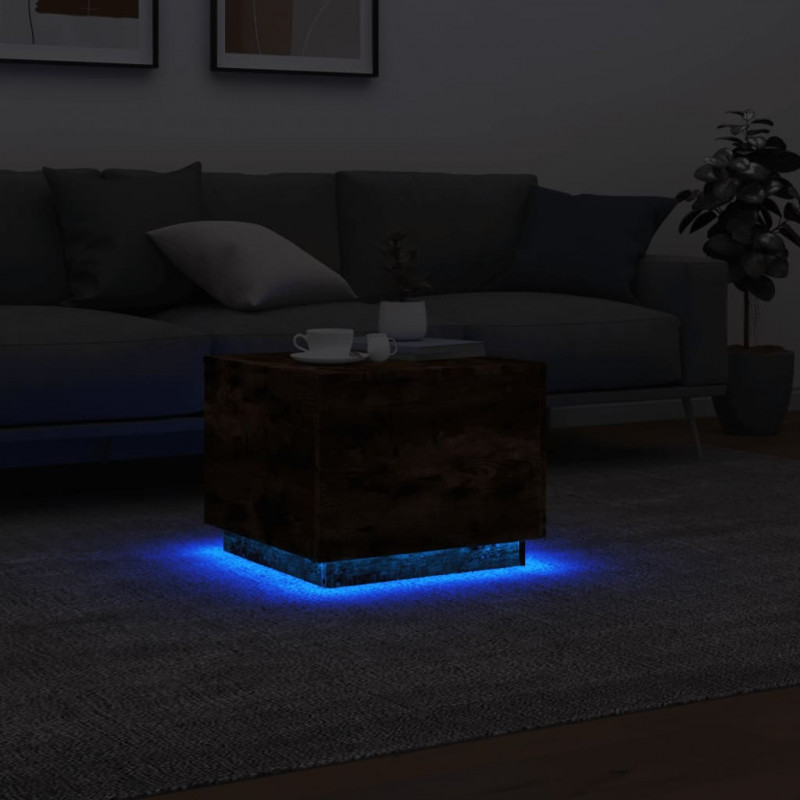 Stolik kawowy z oświetleniem LED, przydymiony dąb, 50x50x40 cm