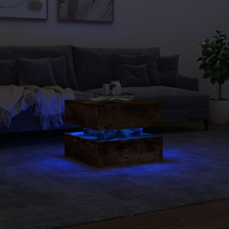 Stolik kawowy z oświetleniem LED, przydymiony dąb, 50x50x40 cm