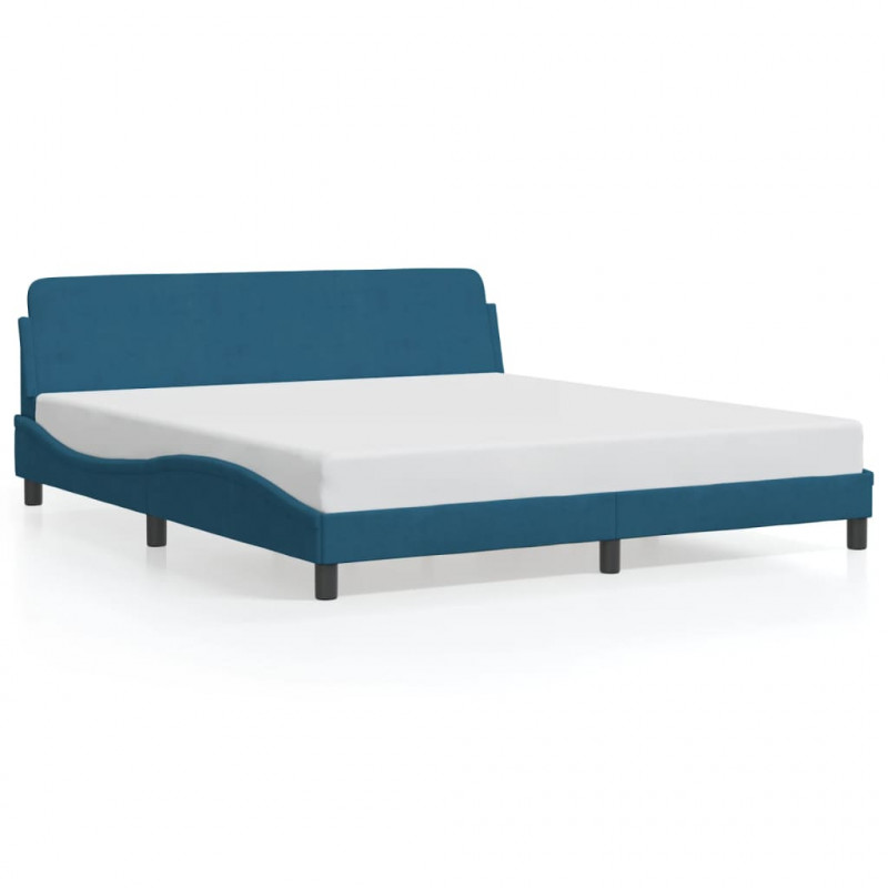 Rama łóżka z zagłówkiem, niebieska, 180x200 cm, aksamitna