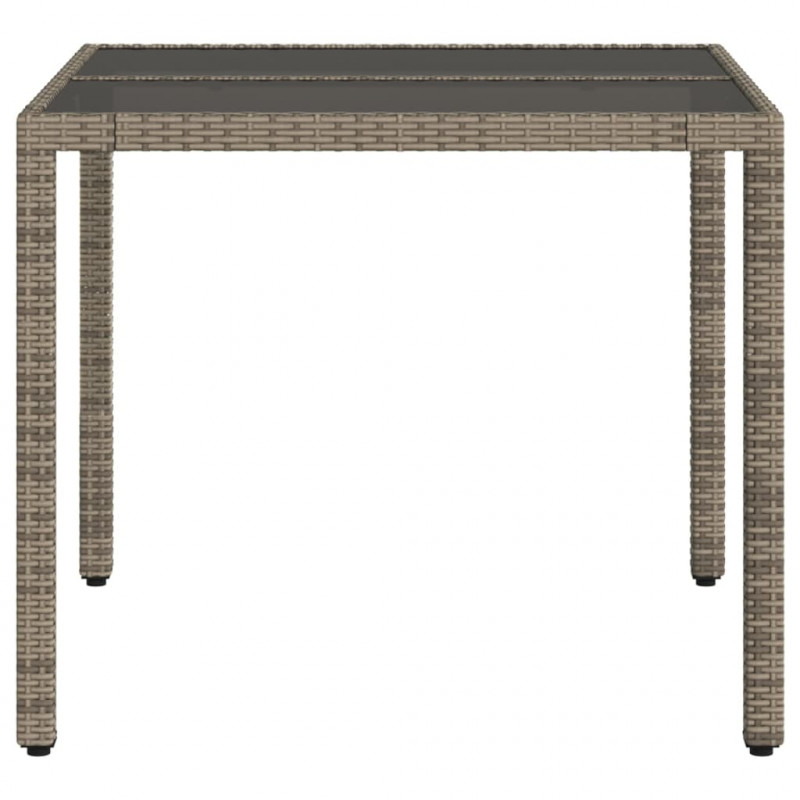 Stół ogrodowy ze szklanym blatem, szary, 90x90x75 cm, rattan PE