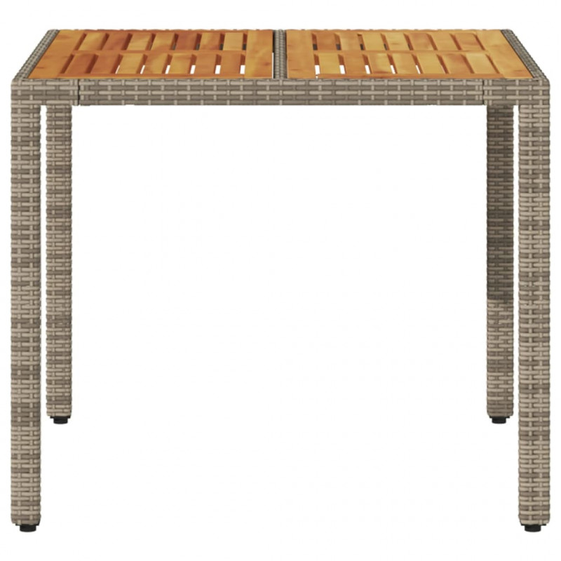 Stół ogrodowy z akacjowym blatem, szary, 90x90x75 cm, rattan PE