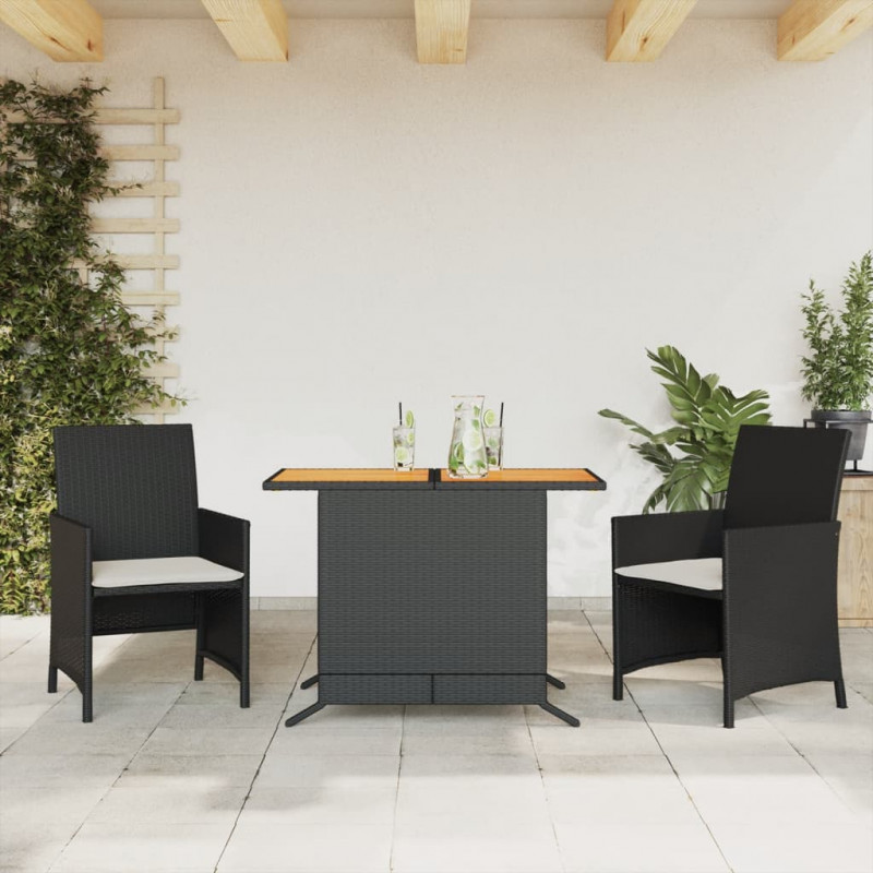 3-cz. zestaw mebli bistro z poduszkami, czarny, polirattan