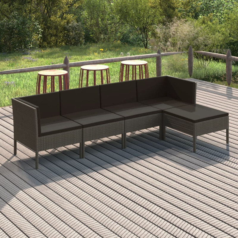 5-cz. zestaw wypoczynkowy do ogrodu, poduszki, szary, rattan PE