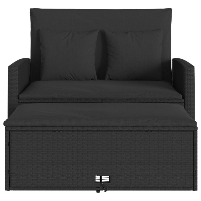 Sofa ogrodowa z poduszkami, 2-osobowa, czarna, polirattan