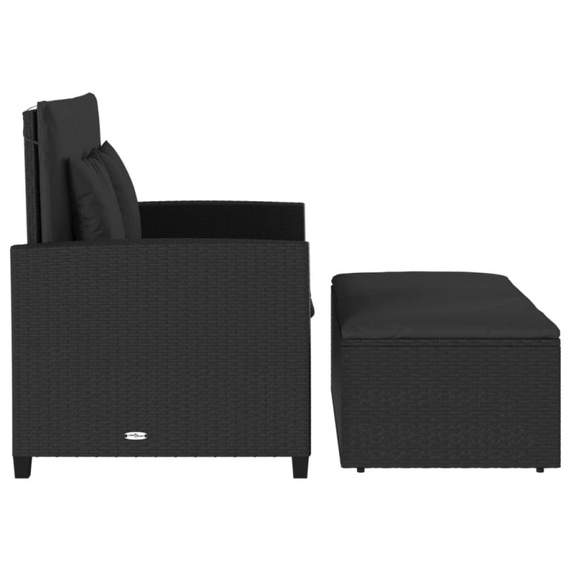 Sofa ogrodowa z poduszkami, 2-osobowa, czarna, polirattan