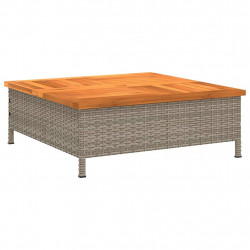 Stolik ogrodowy, szary, 70x70x25 cm, rattan i drewno akacjowe